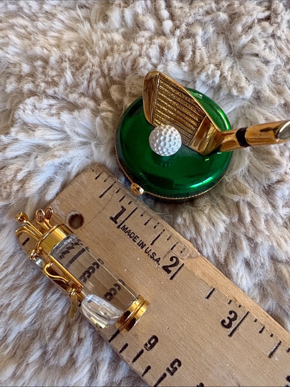 Rucinni Gold & Green Golf  Enamel Trinket Box & crystal clubs